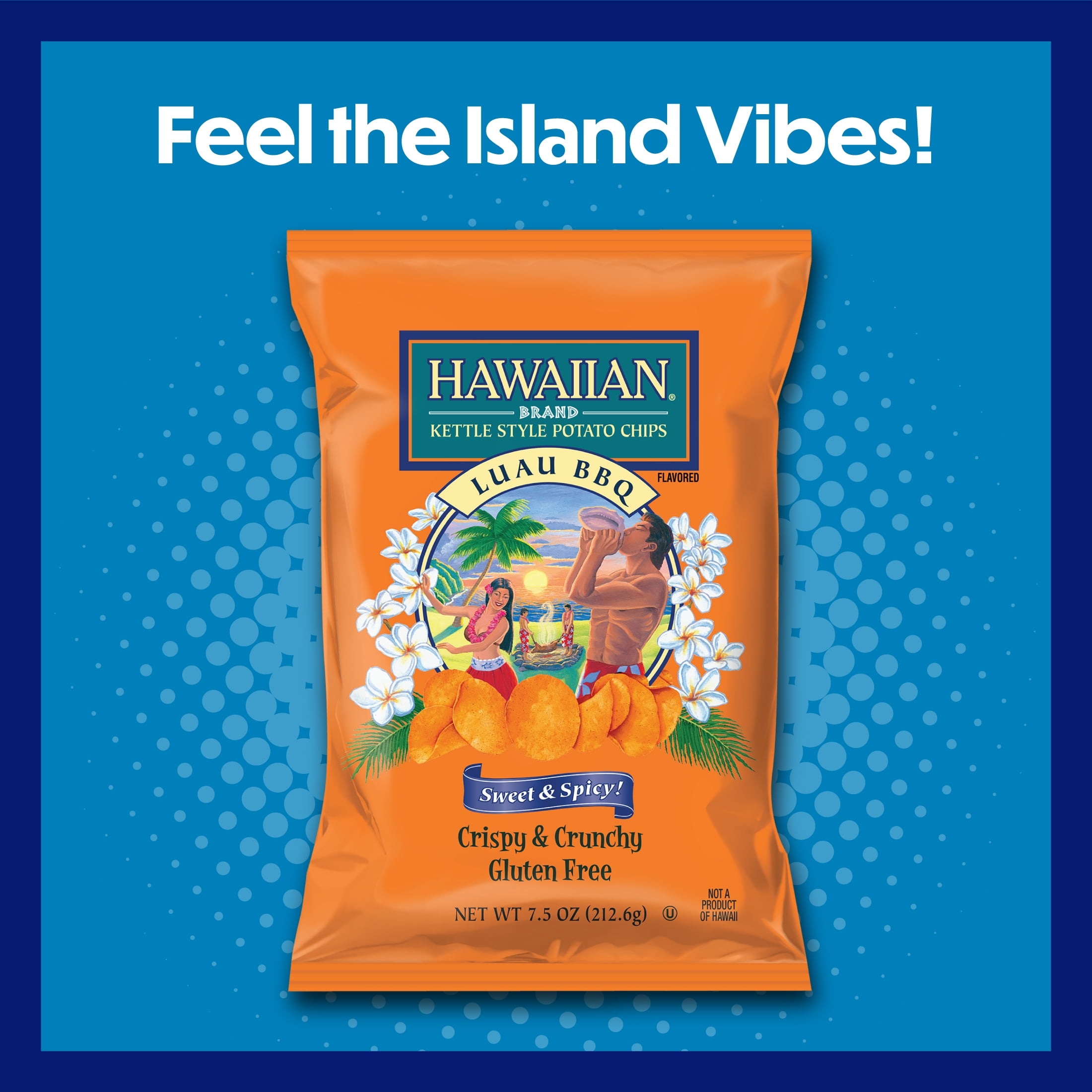 (4 pack) Hawaiian Brand Luau BBQ Kettle Style Potato Chips, Gluten-Free, 7.5 oz Bag