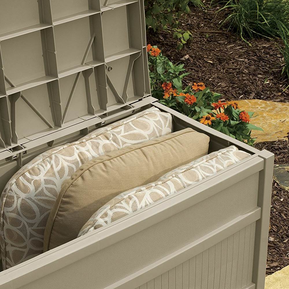 Suncast Outdoor 50 Gallon Deck Box with Seat, Resin, Light Taupe, 21 in D x 23.25 in H x 41 in W, 27 lb - image 4 of 5