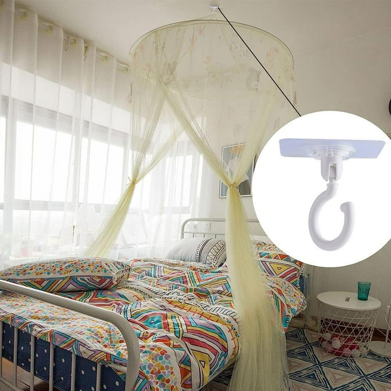 6Pcs Adhesive Mosquito Net Ceiling Hooks and Wall Hooks Swivel Ceiling Turn 360 180 Mounted Hooks for Hanging Small Plants Towel Coat Bag Bathroom