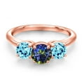 thumbnail image 3 of Gem Stone King 18K Rose Gold Plated Silver Blue Mystic Topaz and Blue Apatite Engagement Ring for Women | 1.99 Cttw | Round 6MM | Gemstone November Birthstone | Size 5, 3 of 6