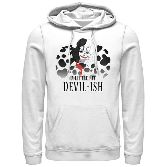 Men's One Hundred and One Dalmatians Cruella Devilish Pull Over Hoodie White Small