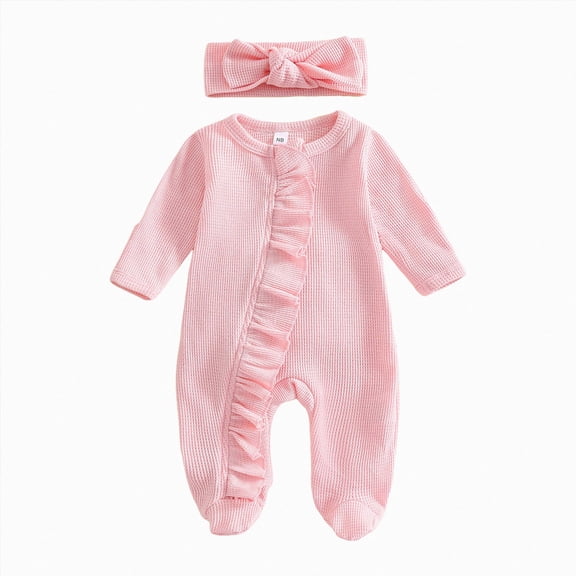 Splozh Baby Jumpsuit 0 3 6 12 Months Baby Girls Footies Zip Up Romper Newborn Long Sleeve Preemie Outfit,Pink,6-12 Months