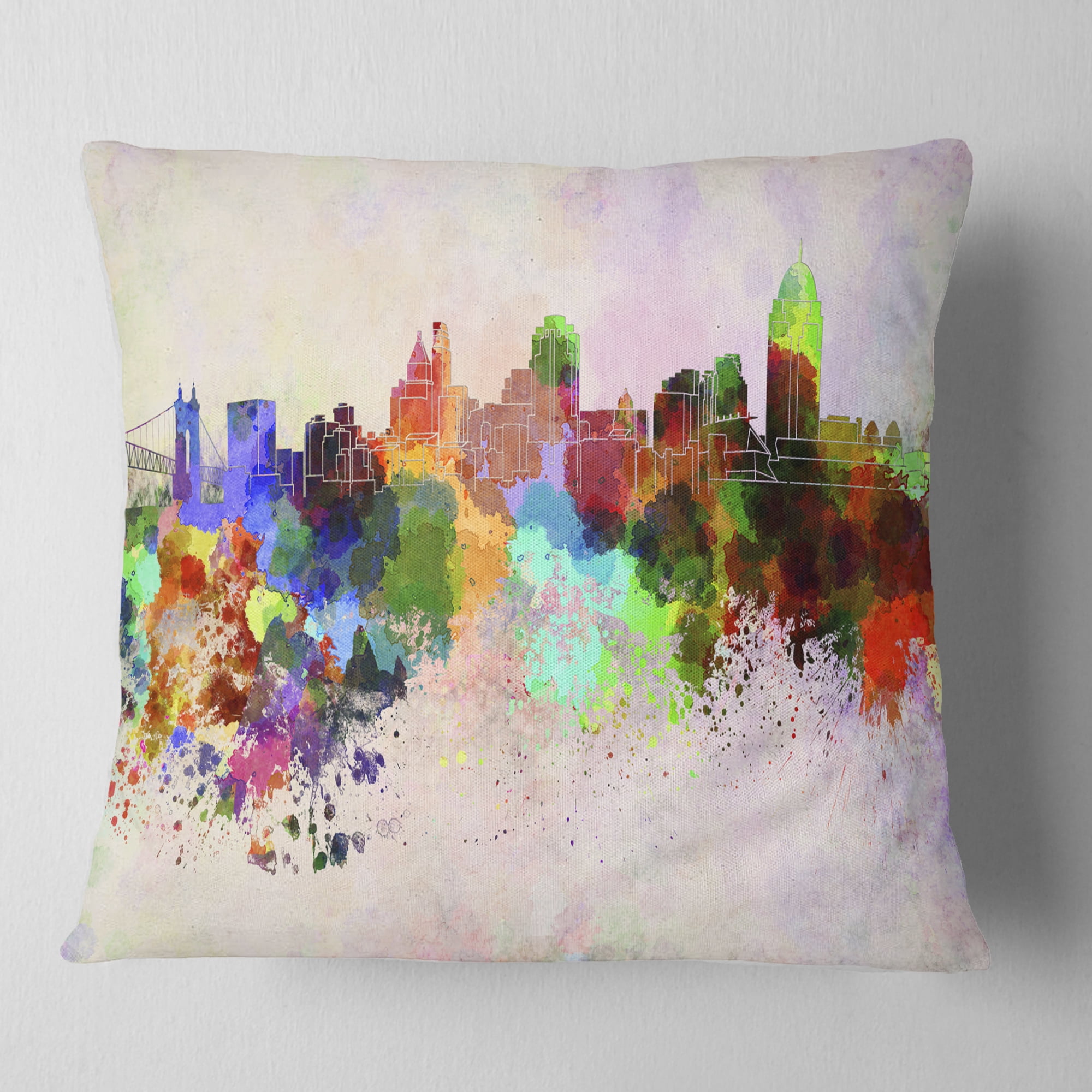 Designart Cincinnati Skyline - Cityscape Throw Pillow - 16x16