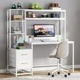 thumbnail image 6 of 55 Inch Computer Desk with 2 Drawers and Storage Shelves, Wihite Office Desk with Hutch, Modern Study Writing Gaming Table Laptop Workstation for Home Office (White), 6 of 7