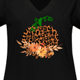 thumbnail image 4 of Inktastic Cheetah Print Pretty Pumpkin with Fall Leaves Women's Plus Size V-Neck T-Shirt, 4 of 5