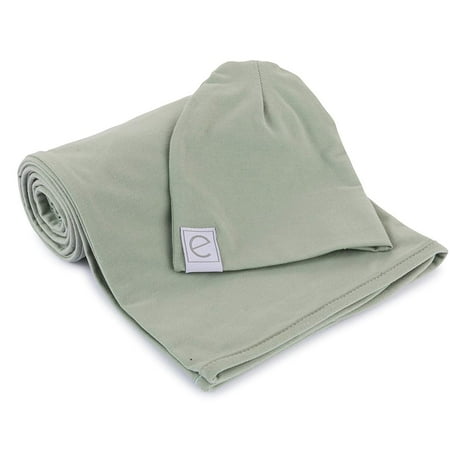 UPC: 0857231008080 | Cotton Knit Jersey Swaddle Blanket and Beanie Gift Set Large Receiving Blanket – Sage