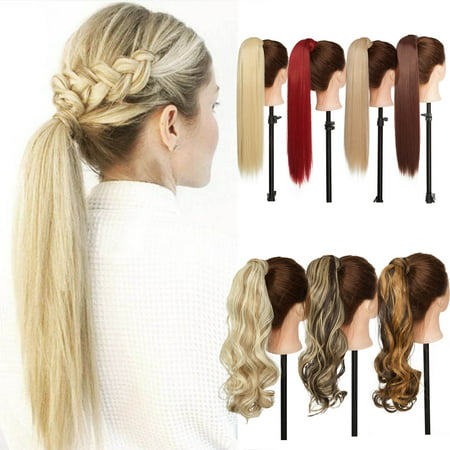 S-noilite 3 Types Long Straight Ponytail Extension Wrap Around Synthetic Ponytail No Clip in Hair One Piece Hairpiece Binding for Women sandy blonde & bleach blonde,