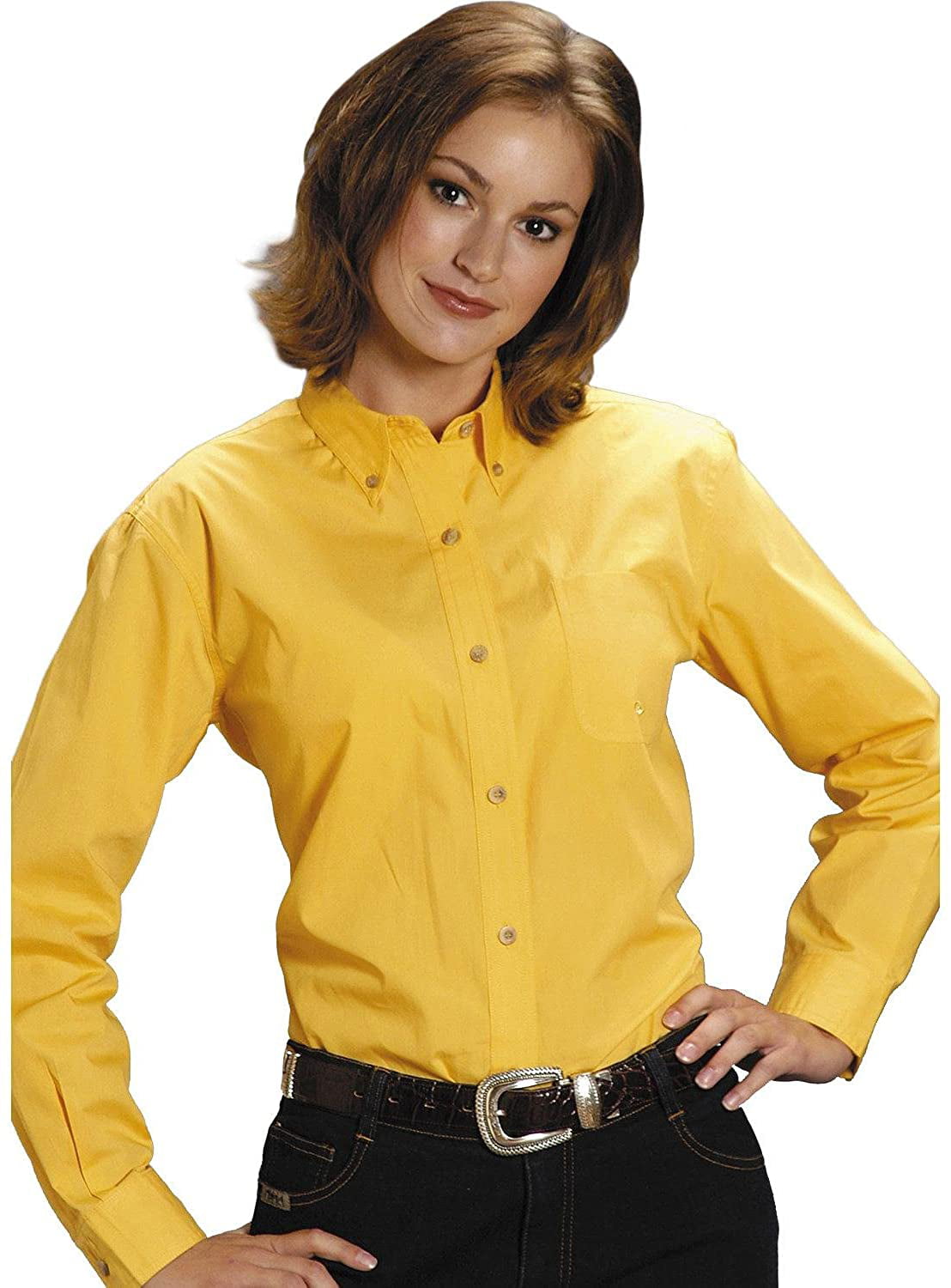 Poplin 03-050-0366-0030 Womens Roper YE Western Solid Shirt L/S Yellow