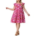 thumbnail image 2 of Agnes Orinda Women's Plus Size Boho Dress Floral Print Tiered Ruffle Flutter Sleeves Round Neck Summer Babydoll Dress 2X Red, 2 of 6