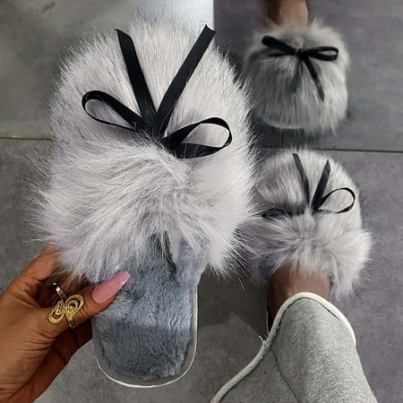 

Ovzne Slippers For Women Womans Slippers Slippers Women S Autumn And Winter Bow Knot Household Shoes Baotou Cotton Slippers Wear Half Shoes Woman S Slippers