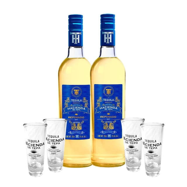 Pack de 2 Hacienda de Tepa Reposado 750 Ml + 4 tequileros