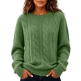 thumbnail image 2 of Cable Knit Sweaters for Women Fall Winter Retro Casual Soft Crewneck Plain Pullover Ladies Long Sleeve Tops (M, Green), 2 of 8