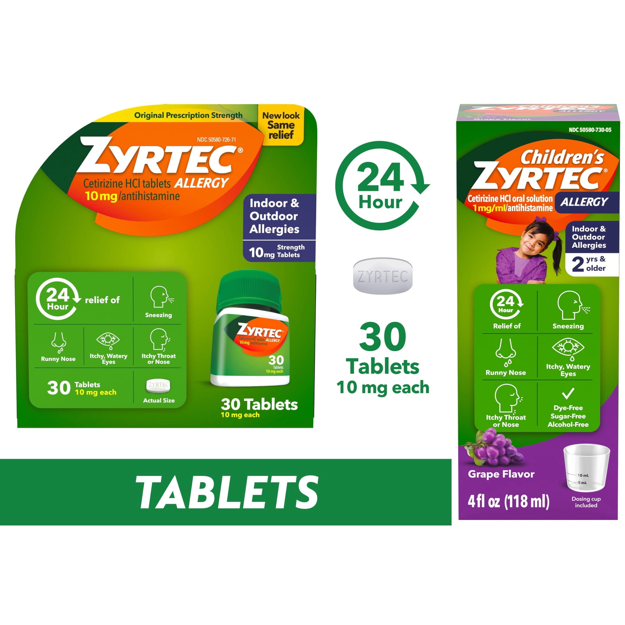 Zyrtec Family Allergy Relief Bundle: 24-Hour 10 mg Tablets + Children's Grape Syrup, 4 fl oz