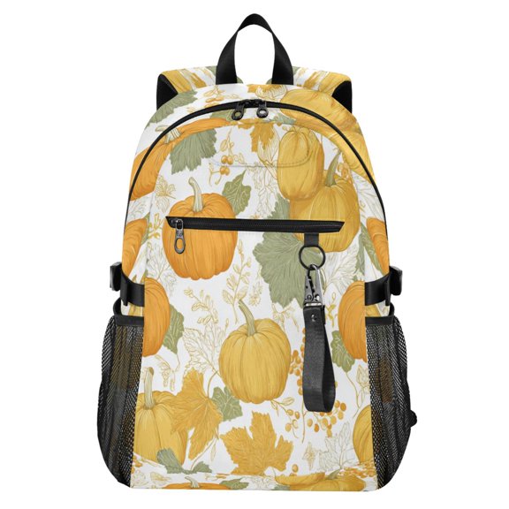 Full‑Print Casual Laptop Backpack, 20L Water‑Resistant Twill Tote Daypack with 14 Inch Computer Compartment for School Business Travel Pumpkin Beautiful