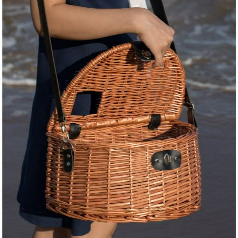 Wicker Fishing Creel with Faux Leather Shoulder Strap 