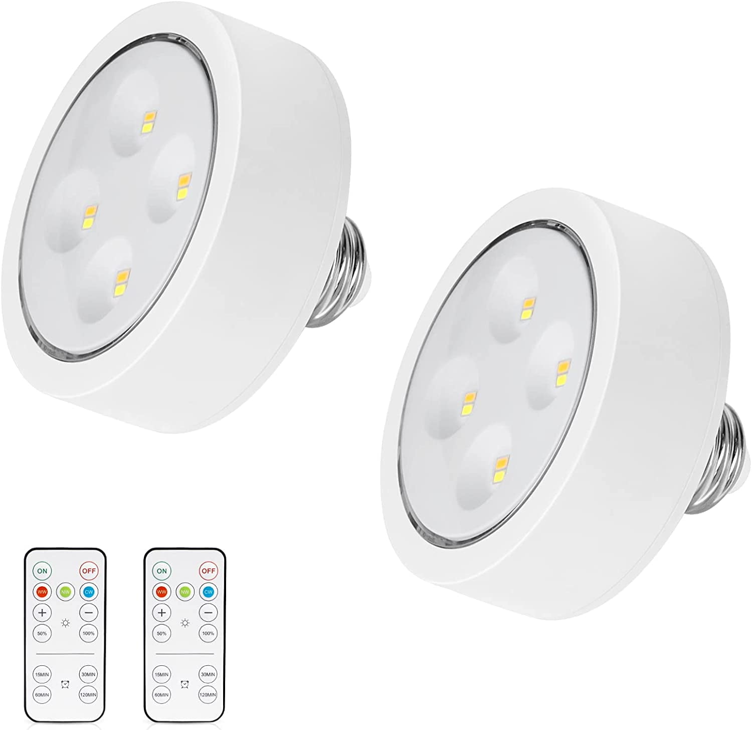 Screw in Puck Lights, E26 Puck Lights with Remote, 2 Pack Battery