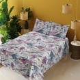 thumbnail image 2 of Ambesonne Floral Fitted & Flat Sheet with Shams 4 Pcs Set, Grunge Leafy Pattern Meadow, King, Soft Blue Indigo and Plum, 2 of 5