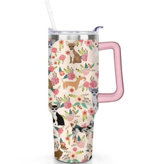 40oz Spill Proof Dog Tumbler Gift, Dog n Dog Travel Must Have Cup Double Insulated With Handle Straw for Travel Enthusiasts