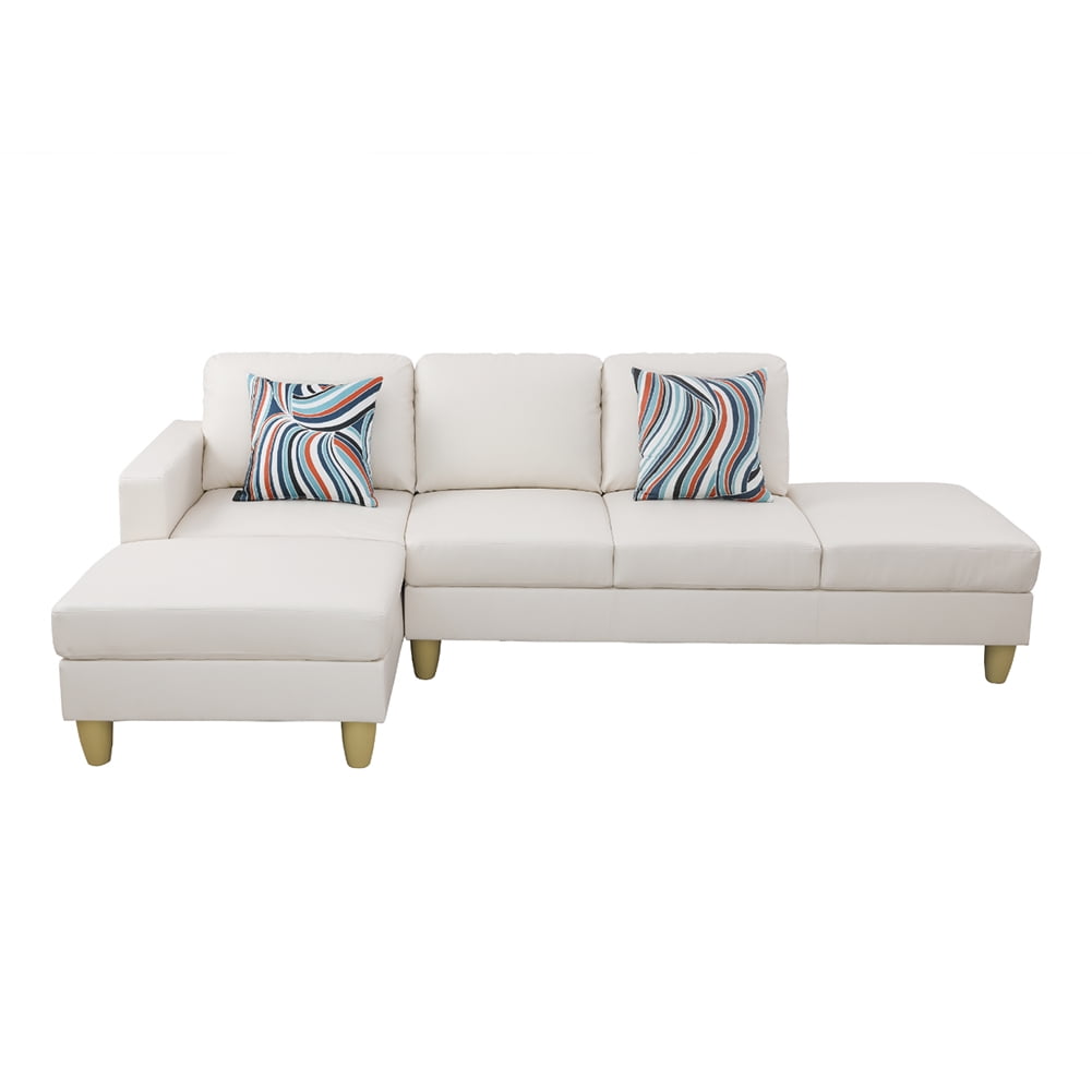 Kadyn L Shaped Sofa Couch Set for Living Room, White Faux Leather Sectional Sofa-Left Kadyn L Shaped Sofa Couch Set for Living Room, White Faux Leather Sectional Sofa-Left