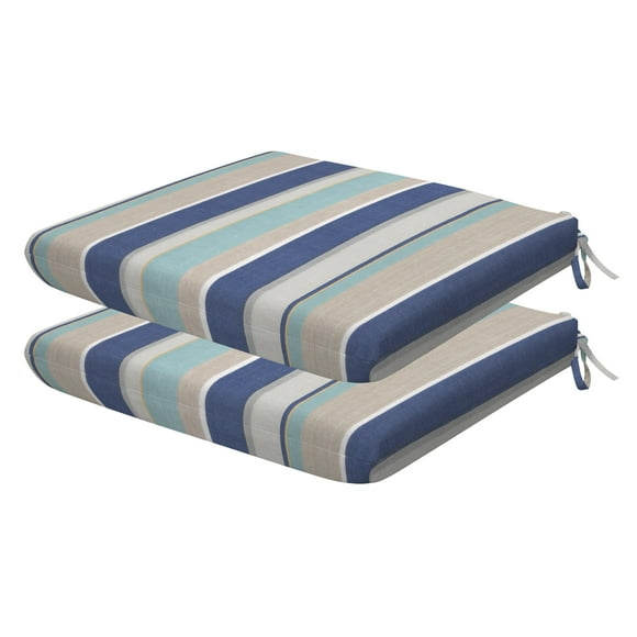 Honeycomb Outdoor Universal Seat Cushion Set 18"" x 17.5"" Stripe Blue & Beige Outdoor Chair Cushions