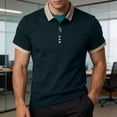 thumbnail image 7 of DPTALR Men's Casual Contrast Trim Short Sleeve Button Polo Shirt,Navy,Big Men's,Tall Men's L,Young Men's T-shirt, 7 of 7