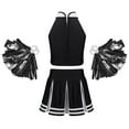 thumbnail image 2 of YONGHS Girls Cheer Leader Uniform Halloween Party Cheerleading Crop Top with Skirt Pompoms Black 8, 2 of 7
