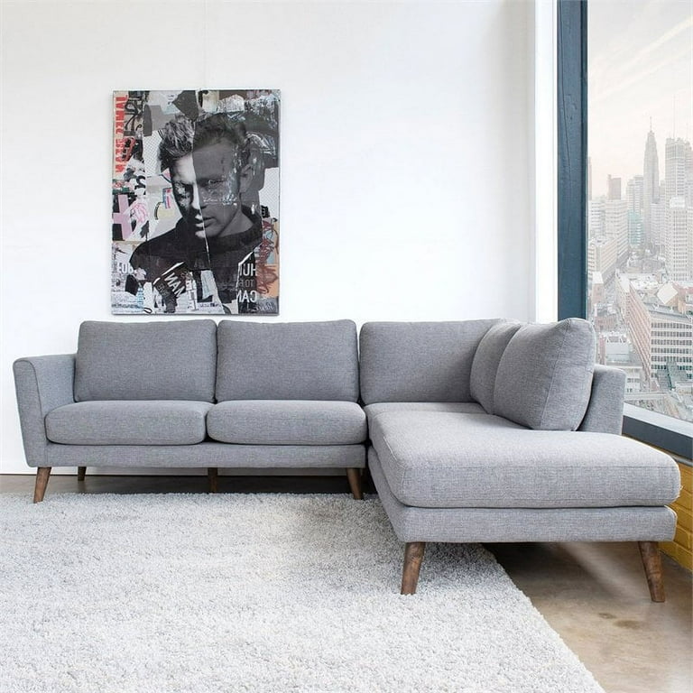 Mid Century Modern Paisley Light Gray Sectional Sofa Right Chaise
