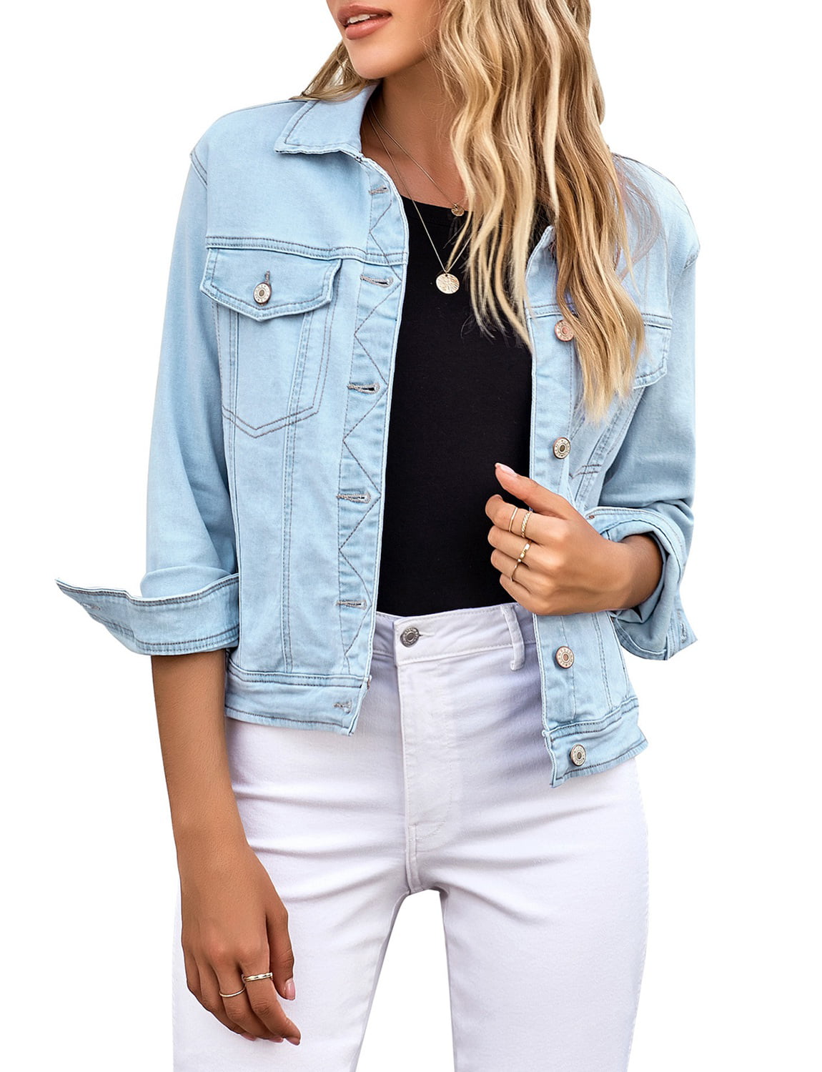 Women's Basic Long Sleeves Button Down Fitted Denim Jean Jackets – Lookbook  Store