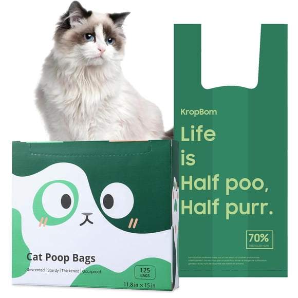 Bolsas para excremento de gato KropBom, 125 unidades, con asas y a prueba de fugas