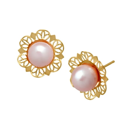 Freshwater Pink Pearl Stud Earrings in 14kt Gold