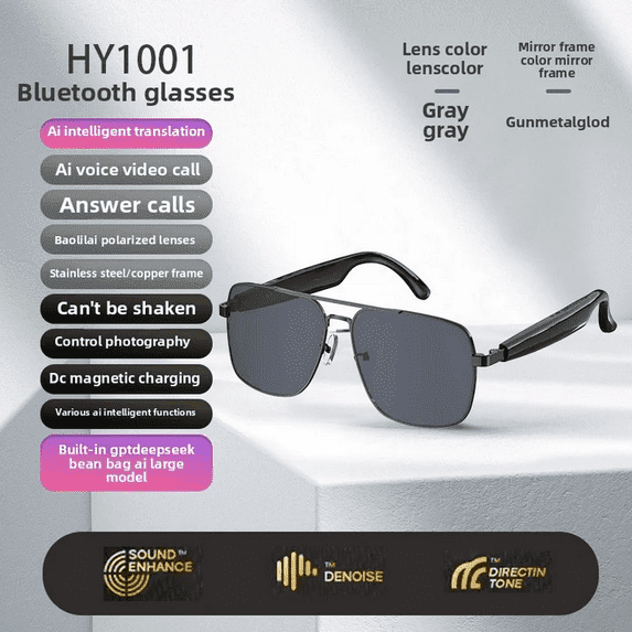2025 New Smart Glasses for Men ,Clear Bluetooth Sunglasses for Women with Polarized Lenses Anti-Blue Light, 144+ Languages Real-Time Translation,Built-in Microphone,Speaker (Color-V4)