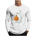 thumbnail image 2 of Zylanna Men's Long Sleeve T-Shirts, Crew Neck Loose Activewear Halloween Print Casual Tops for Men White, 2 of 5