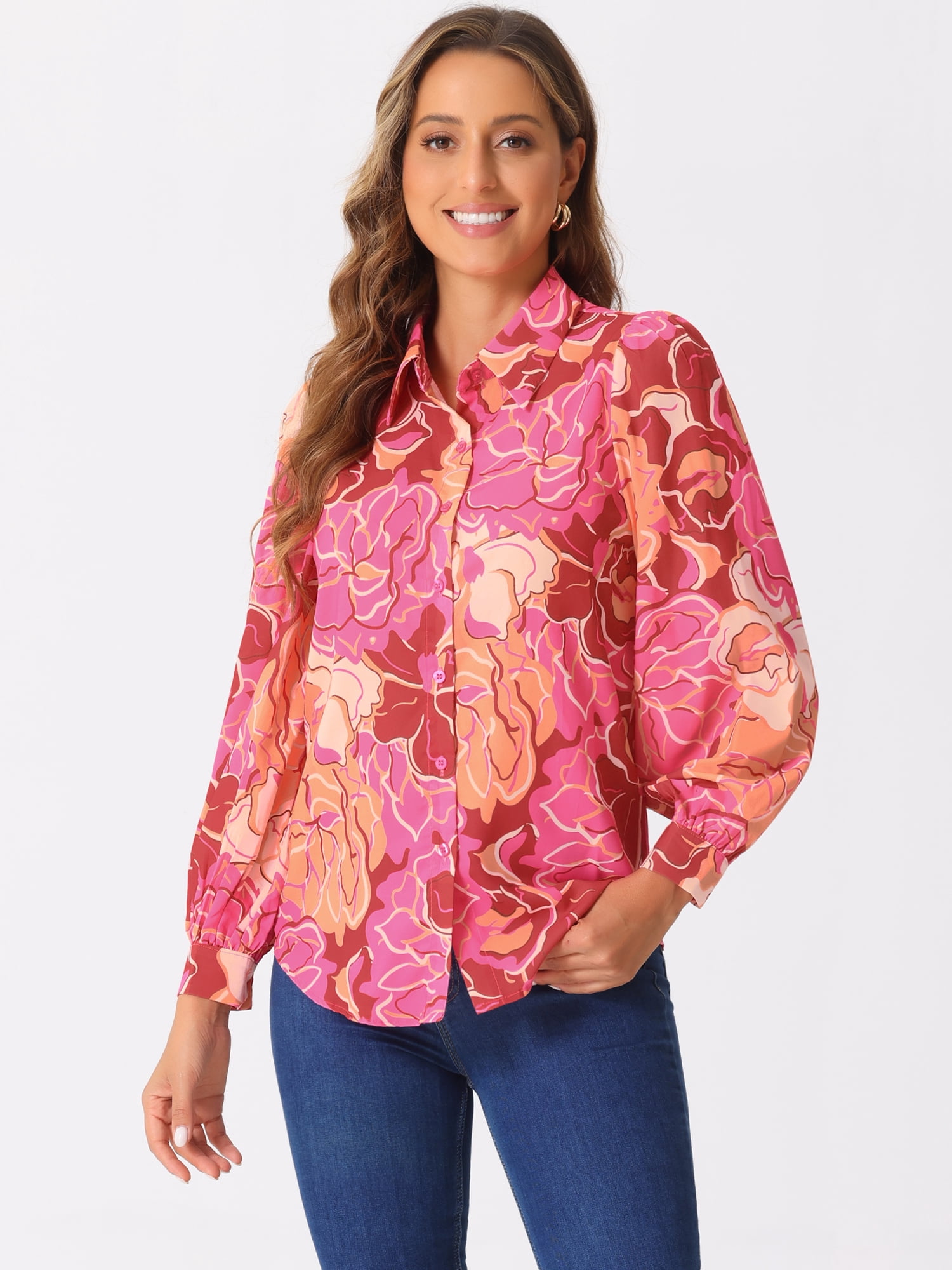 DARING DIVA Women's Button Down Floral Print Chiffon Tops XS Red