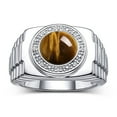 thumbnail image 1 of RYLOS Men's Rings Sterling Silver Ring Cabochon Gemstone & Diamonds Designer Style Tiger Eye Rings For Men Size 9, 1 of 7