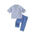 thumbnail image 2 of Musuos Kids Boys Summer Outfits 6M 12M 18M 24M 3Y 4Y Buttons Short Sleeve Shirts and Elastic Waist Long Pants 2Pcs Clothes Set, 2 of 10