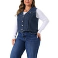 thumbnail image 5 of Agnes Orinda Women's Plus Size Cropped Denim Vest Button Down V Neck Sleeveless Casual Jean Waistcoat Jackets 1X Dark Blue, 5 of 7