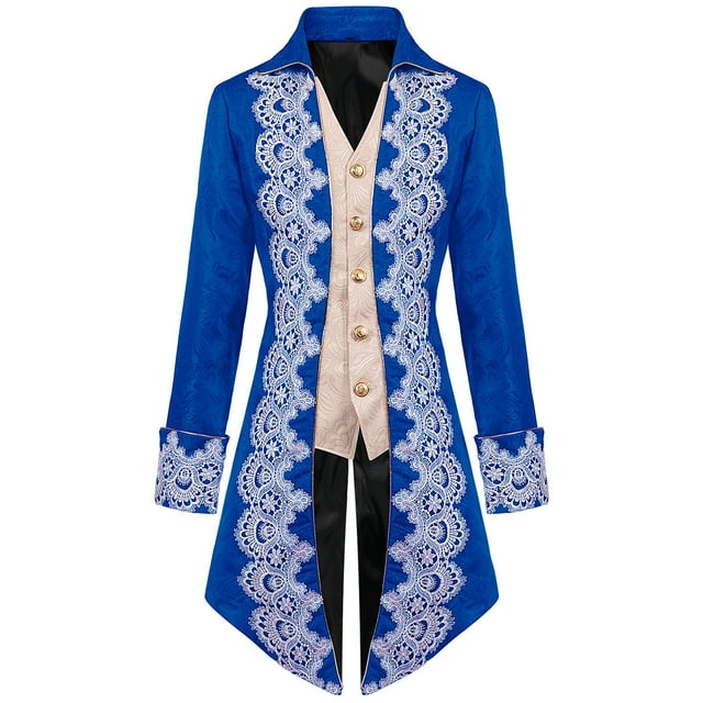 Penkiiy Manteau Queue-de-Pie pour Hommes Liquidation Hommes Patchwork Col Rabattu Manches Longues Cosplay Manteau Queue-de-Pie Bleu Manteau Queue-de-Pie