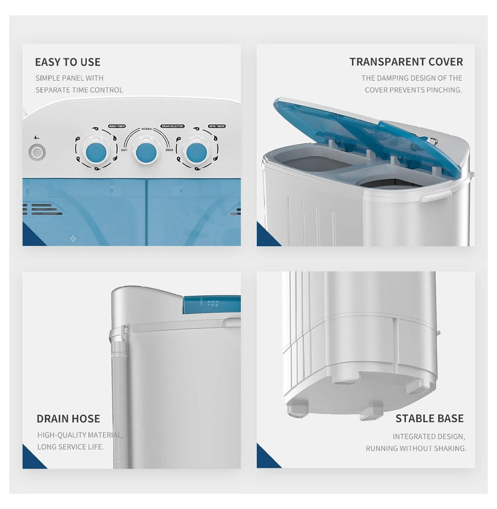 Portable Washing Machine, 14 Lbs Mini Washer and Spin Dryer Combo, 9 lbs Washer, 5 lbs Spinner, Compact Laundry Machine with Drain Hose, Small Washing Machine for Apartments, Dorm, RV