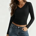 thumbnail image 5 of aidice Long Sleeve Tops for Women Going out V Neck Stretch Slim Fitted Cropped Top Tees Shirts Plain Undershirt, 5 of 7