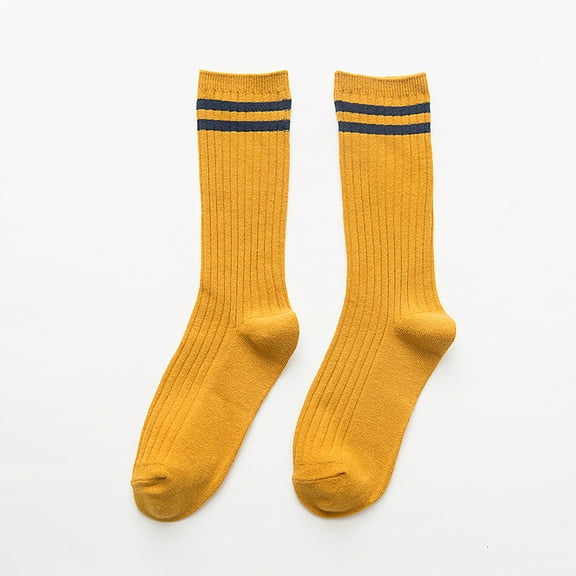 suxuMhao Socks,5 Pairs Retro Striped Double Bar Double Needle Socks,All-Season Casual Socks,One Size Fits Most,Yellow&Black Cotton Socks for Daily Wear-Soft,Durable & Comfortable Socks Suitable