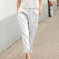 thumbnail image 2 of Oksale Casual Pants for Women Summer 2026 Rolled Up Hem Petite Pants with Pockets Elastic Waisted Straight Leg Ankle Trouser White 2XL, 2 of 6