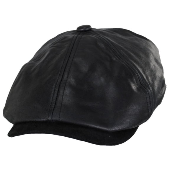 Leather Suede Newsboy Cap - M - Black