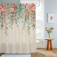 thumbnail image 4 of Shower Curtain Pink Rose Green Eucalyptus Leaves Shower Curtains for Bathroom Decor, Waterproof Polyester Shower Curtain Set with Hooks, Small Stall Size 36" x 72" Linen Texture, 4 of 9