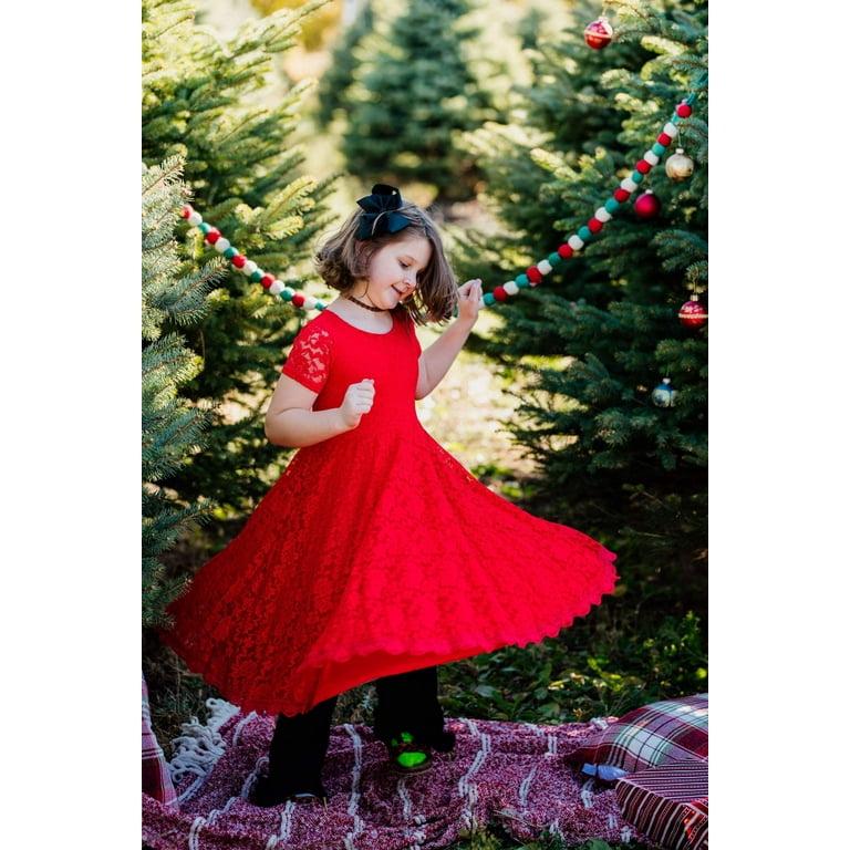 Little Dress Shoppe LLC Fancy Red Lace Twirly Dress Female Toddler Knee Length Frock Dress. Walmart