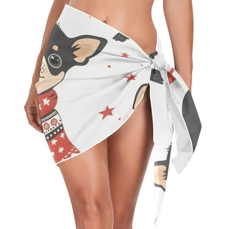 Jump Dogs Women Coverups Beach Cover Up Chiffon Swimsuit Bikini Wrap Short Skirt Beach Slit Tie Waist