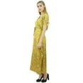 thumbnail image 2 of Bimba Women's Long Satin Maxi Drawstring Foral Kaftan Kimono Yellow Gown - 22, 2 of 8
