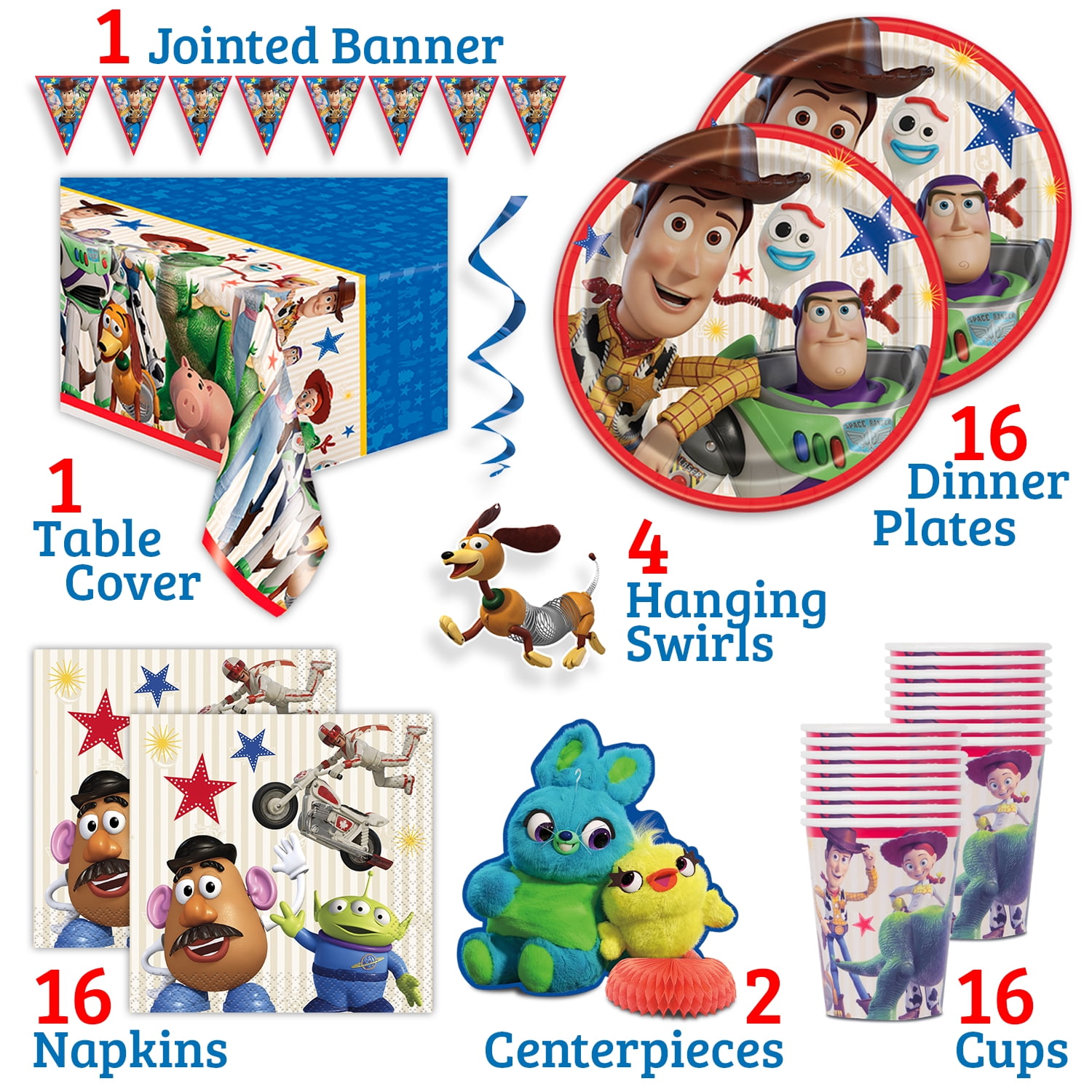 Toy Story Birthday Party Supplies | Toy Story Party Decorations | Includes Toy Story Tablecloth, Napkins, Plates, Cups, Centerpieces, Banner | Toy ...