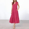 thumbnail image 6 of Women Maxi Dresses V-Neck Sleeveless Solid Color Pleated Flowy Long Tank Dresses for Women Trendy Hot Pink XXL, 6 of 7
