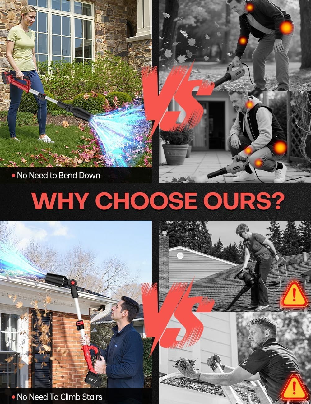 650 CFM 280 MPH Cordless Leaf Blower, 31000 RPM Brushless Motor, 60° Adjustable Head, Telescopic Pole up to 36 Inches, 3-Speed, Lock-On Switch, for Milwaukee M18 Battery (Bare Tool）