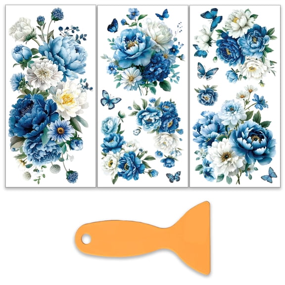 3Pcs/Set Blue Flower Rub on Transfers